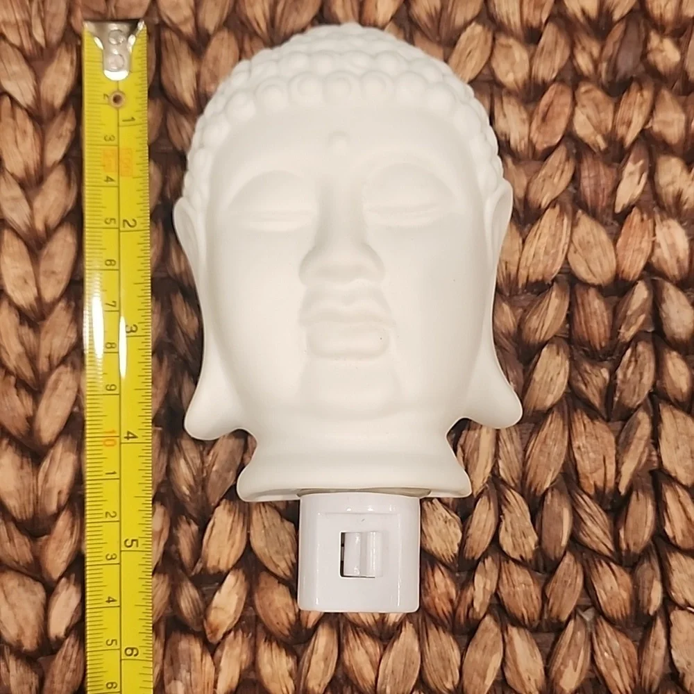 White Ceramic Buddha Head Wall Plug-In Nightlight Set Of 2 - Picture 4 of 5